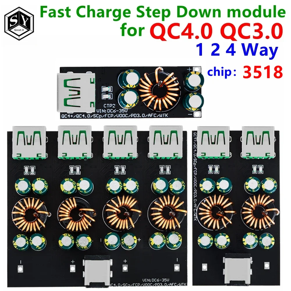 QC4.0 QC3.0 1 2 4 Way USB Type-C Mobile Phone Quick Charge Adapter 6-35V Step Down Buck Boost Module SW3518  For Huawei