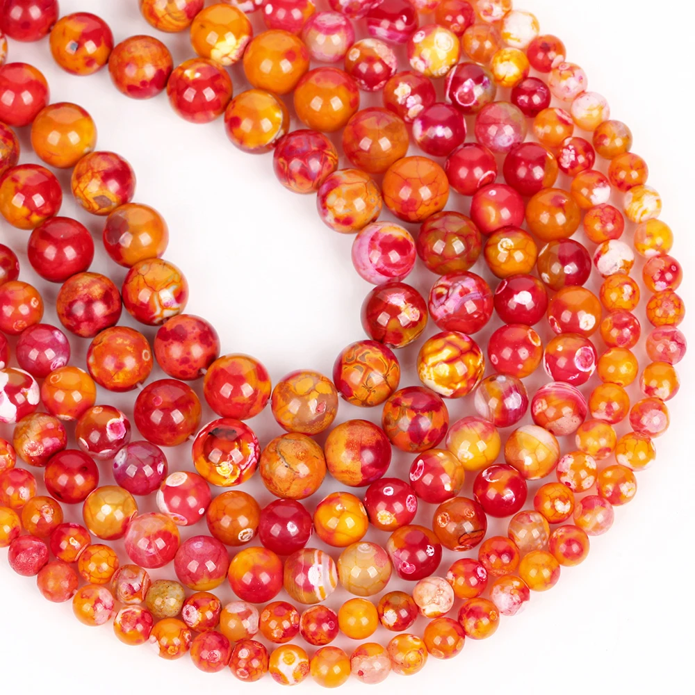 Natural Stone Beads 6-10mm Orange Red Fire Agate Round Loose Spacer Beads for Jewelry Making DIY Bracelets Earring Accessories