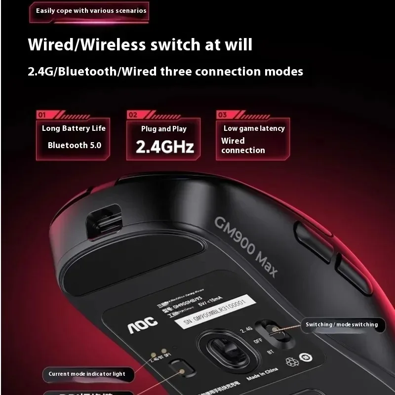 Mouse Nirkabel AOC GM900PRO paw3395 3Mode Ringan Pengisian Cepat Mouse Gaming Esports LOL PUBG CSGO VALORANT Action Delta