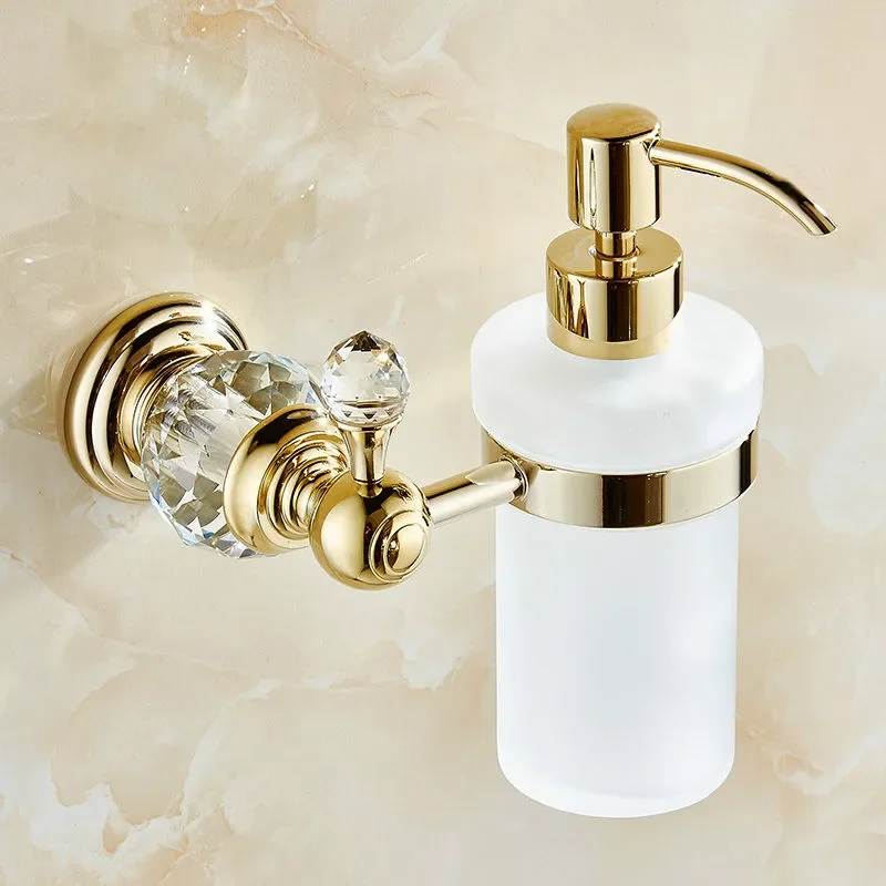 

Antique Brass Crystal Liquid Soap Dispenser With Silver Finish Europe Frosted Glass Container Bottle Bathroom Products HW