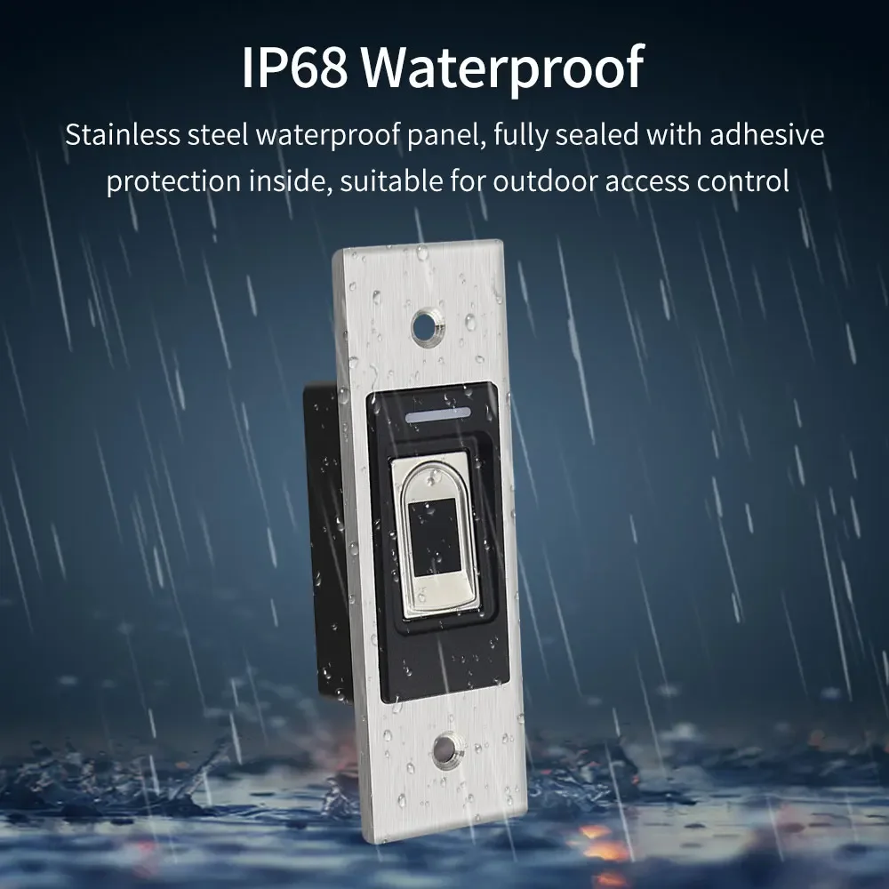 IP68 Waterproof Metal Fingerprint Access Control Keypad Concealed Mounted in Wall Installation Controller Security Door Opener