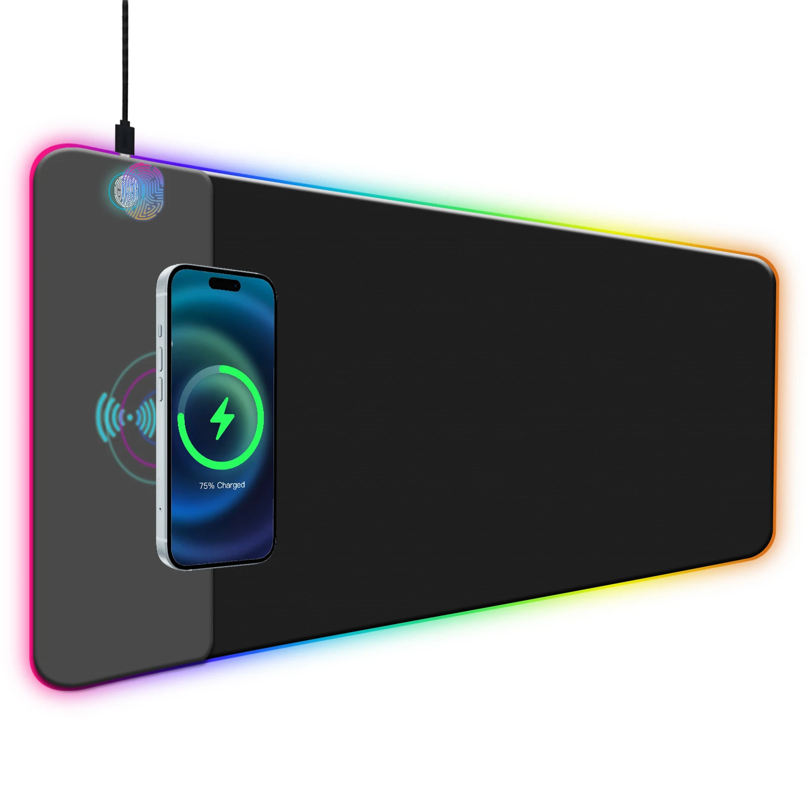 لوحة ماوس ألعاب RGB للشحن اللاسلكي، لوحة ماوس LED 800 × 300 × 4 مم، 14 وضع إضاءة لوحة ماوس كبيرة جدًا وقاعدة مطاطية غير قابلة للانزلاق RGB #1