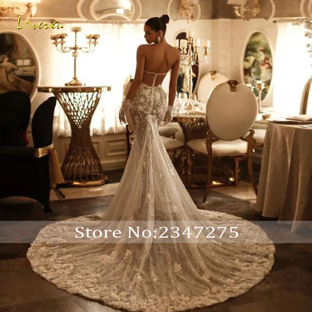 Loverxu sereia vestidos de casamento sexy sem alças vestido de novia renda bordado 3d flores vintage feito sob encomenda vestidos de noiva