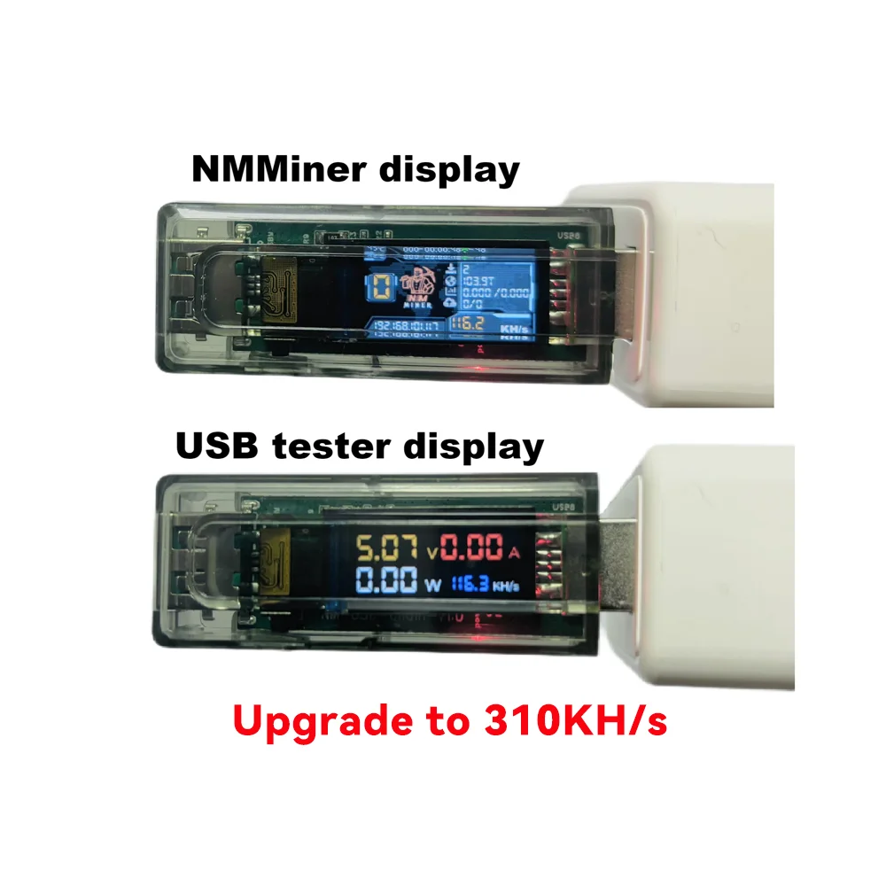 Lucky NMMiner Cadena USB oficial ESP32 Crypto Solo BTC Lotería 310 kH/s con amperímetro de alta precisión USB-A, cadena uno por uno