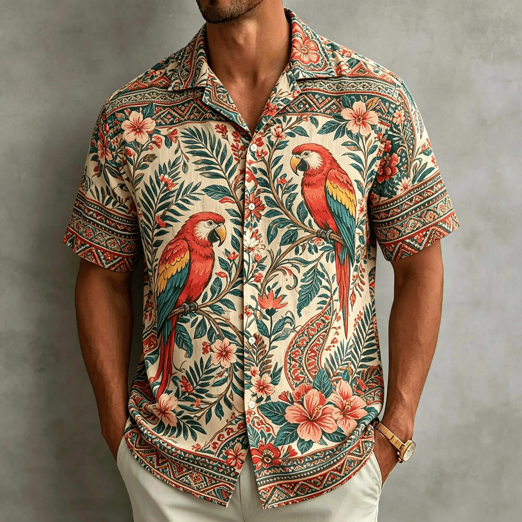 Vintage Hawaiian Floral Shirt - Herren Hawaiihemd mit Kurzen Ärmeln Boho