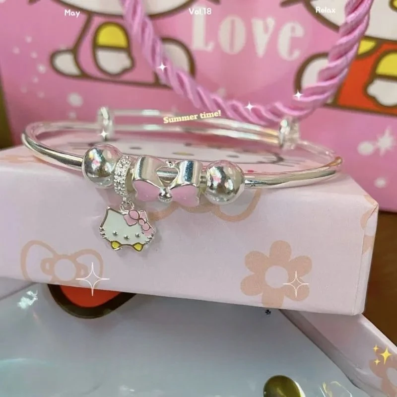 New Sanrio Anime Hello Kitty Kuromi Cartoon Bracelets Women Chain Kawaii Jewelry Holiday Gifts Girl Silver Adjustable Bracelet