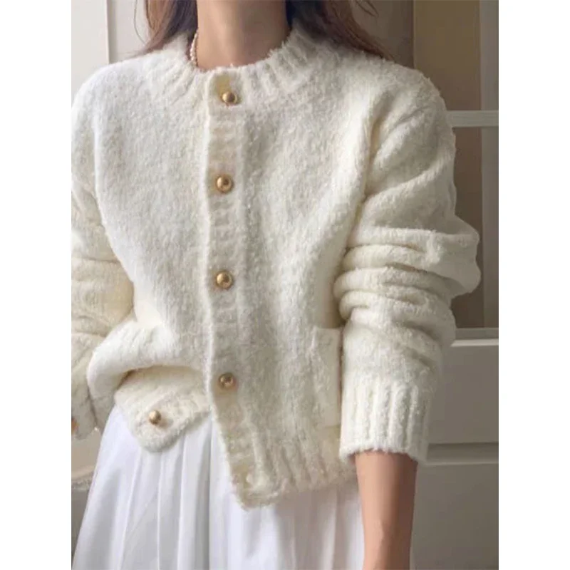 Autumn Winter Knitting Cardigan Women Simplicity Office Lady Solid Color Sweater Coat Ladies Casual All-match Knitwear Tops