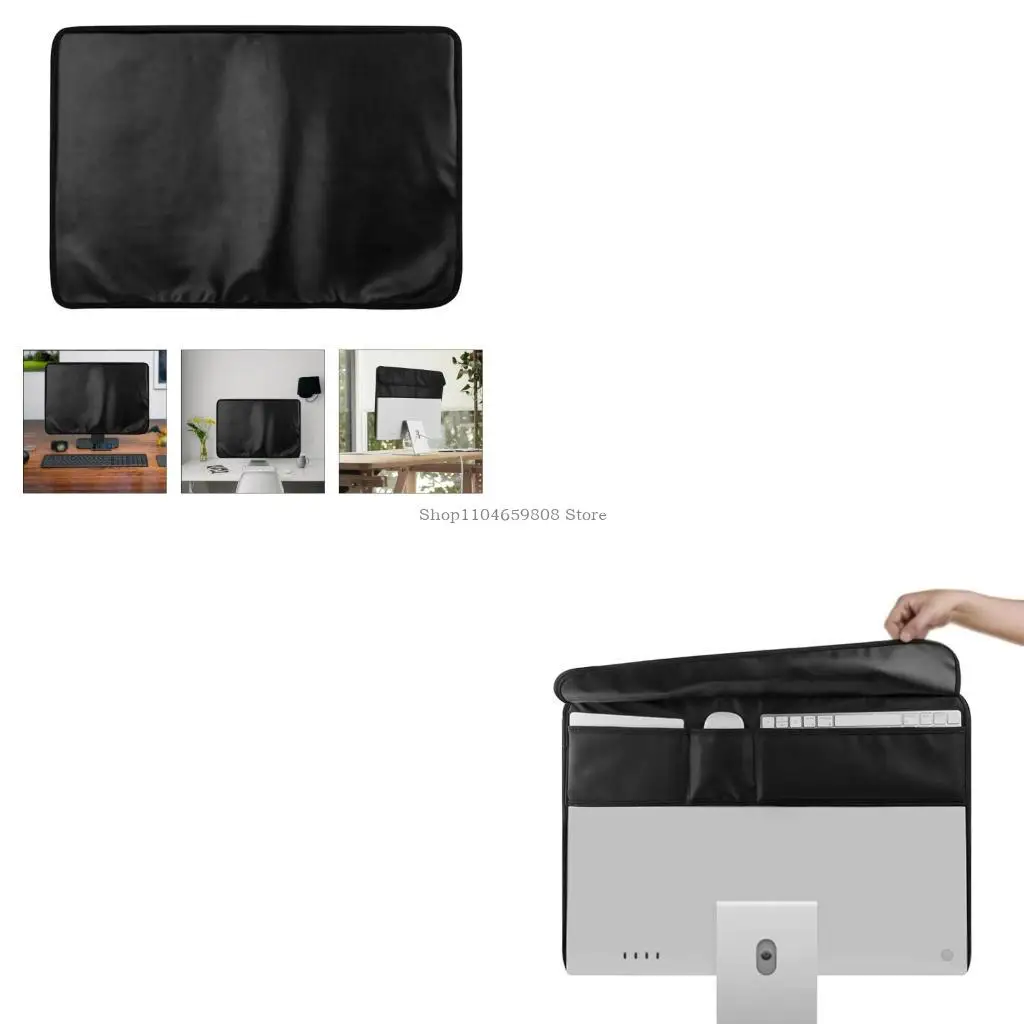 

24inch Tablets PU Leather Dust Cover Protective Sleeve Soft Velvets Lining Storage Pockets Reusable Design Back