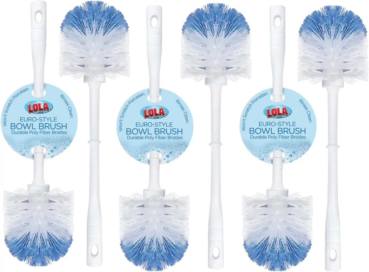 

Classic Toilet Brush, 6 Pack, Durable Fiber Stiff Bristles, Compact Size, Non-Scratch, Long-Lasting