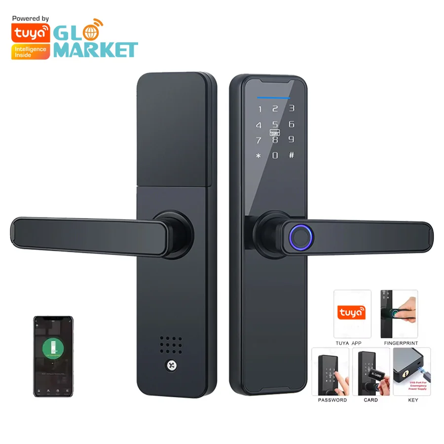 

Glomarket Wi-Fi Tuya умный дверной замок алюминиевый отпечаток пальца пароль карта ключ разблокировка биометрический цифровой умный замок