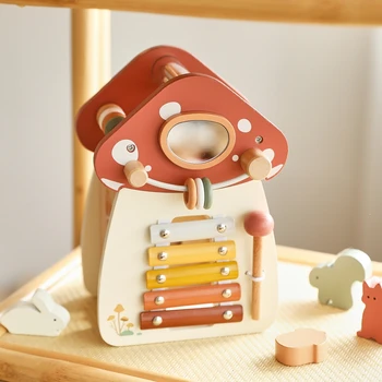 Giocattolo Montessori per bambini Castello di funghi cinque in uno in legno Impilabile Puzzle Giocattolo Case per bambini Blocchi Gioco educativo per la prima infanzia Regalo