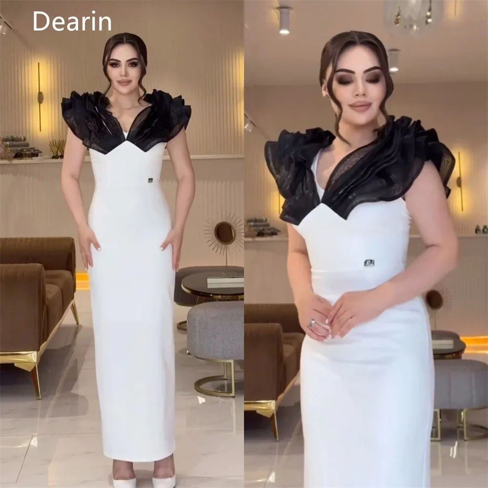 Saudi Arabia Prom Dress Dearin Shoulder Girdle Column Ankle Length Tulle Skirts Ruffle Sleeveless Vertically Bespoke Occasion Dr