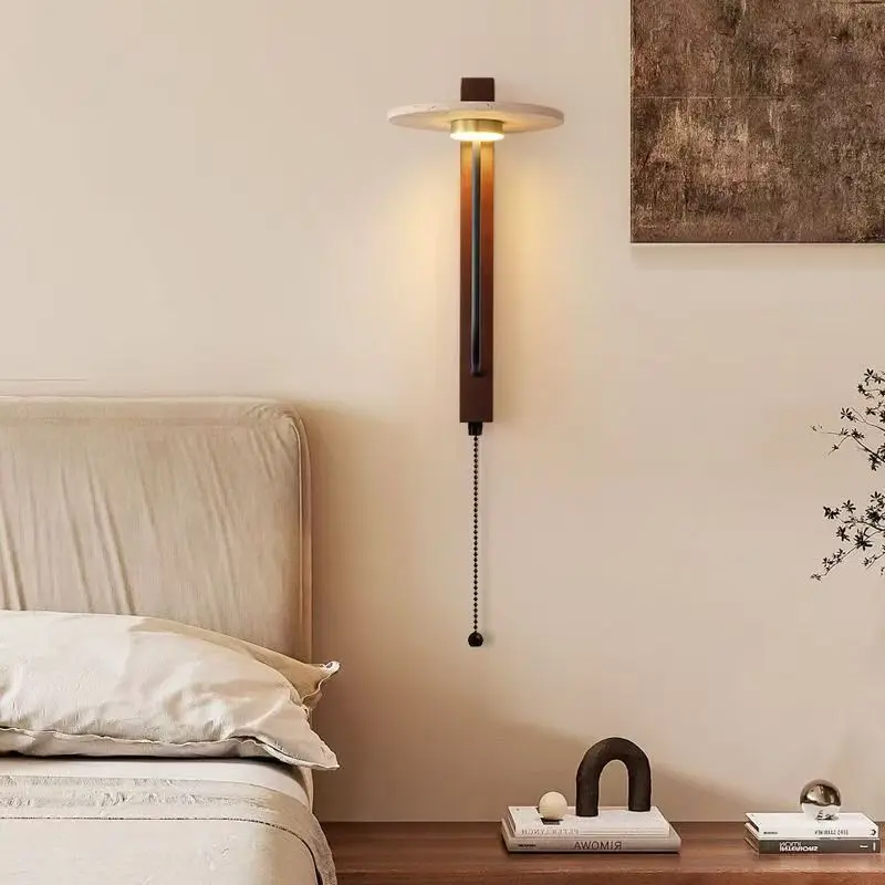 

Yellow cave stone walnut wood wall lamp, wall lamp with built in switch, decorative wall lamp for the living room background