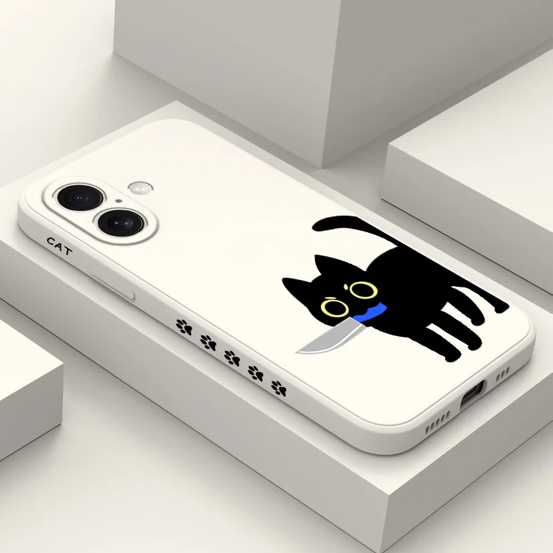 

Blade Black Cat Phone Case For iPhone 16 16e 15 14 13 12 11 X XR XS Plus Pro Max Mini Silicone Cover