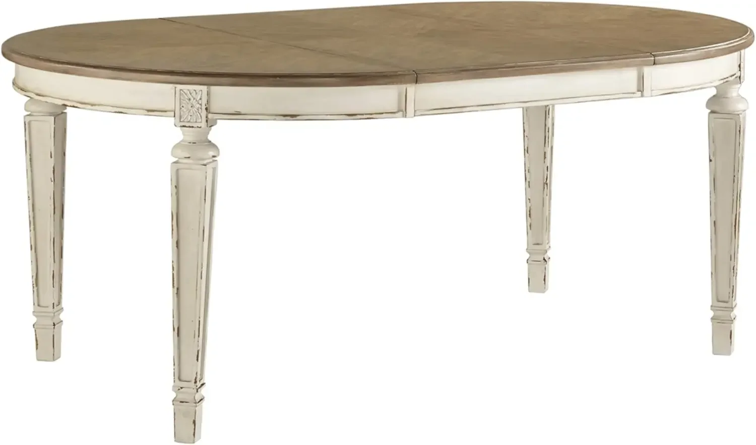Realyn French Country Oval Dining Room Extension Table in Chipped White | Elegant Dining Solutions