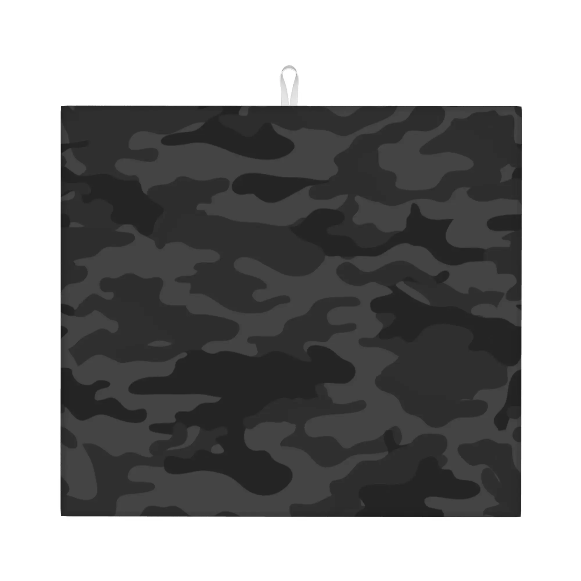 Drying Mat For Kitchen Black Camouflage Army Camo Barware Tableware Oil Proof Reusable  Washable Kitchen Sink Drying Pad
