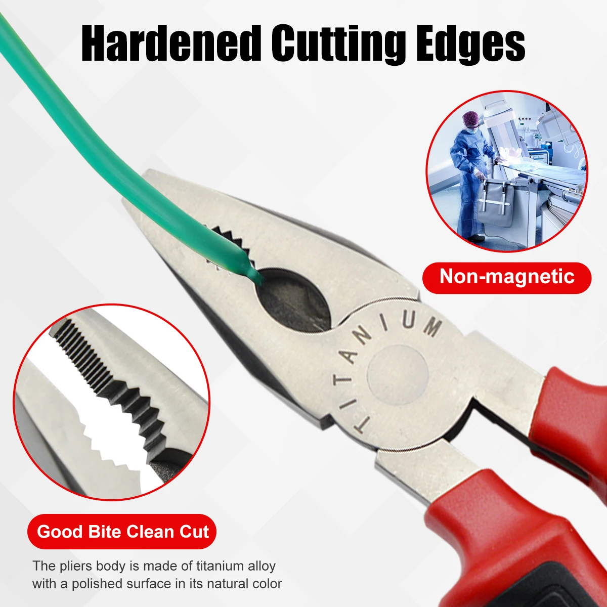 HENITUER T1040 Titanium Tools Non Magnetic Titanium Lineman Pliers Spanner Suitable for Household Medical Aviation  Fields