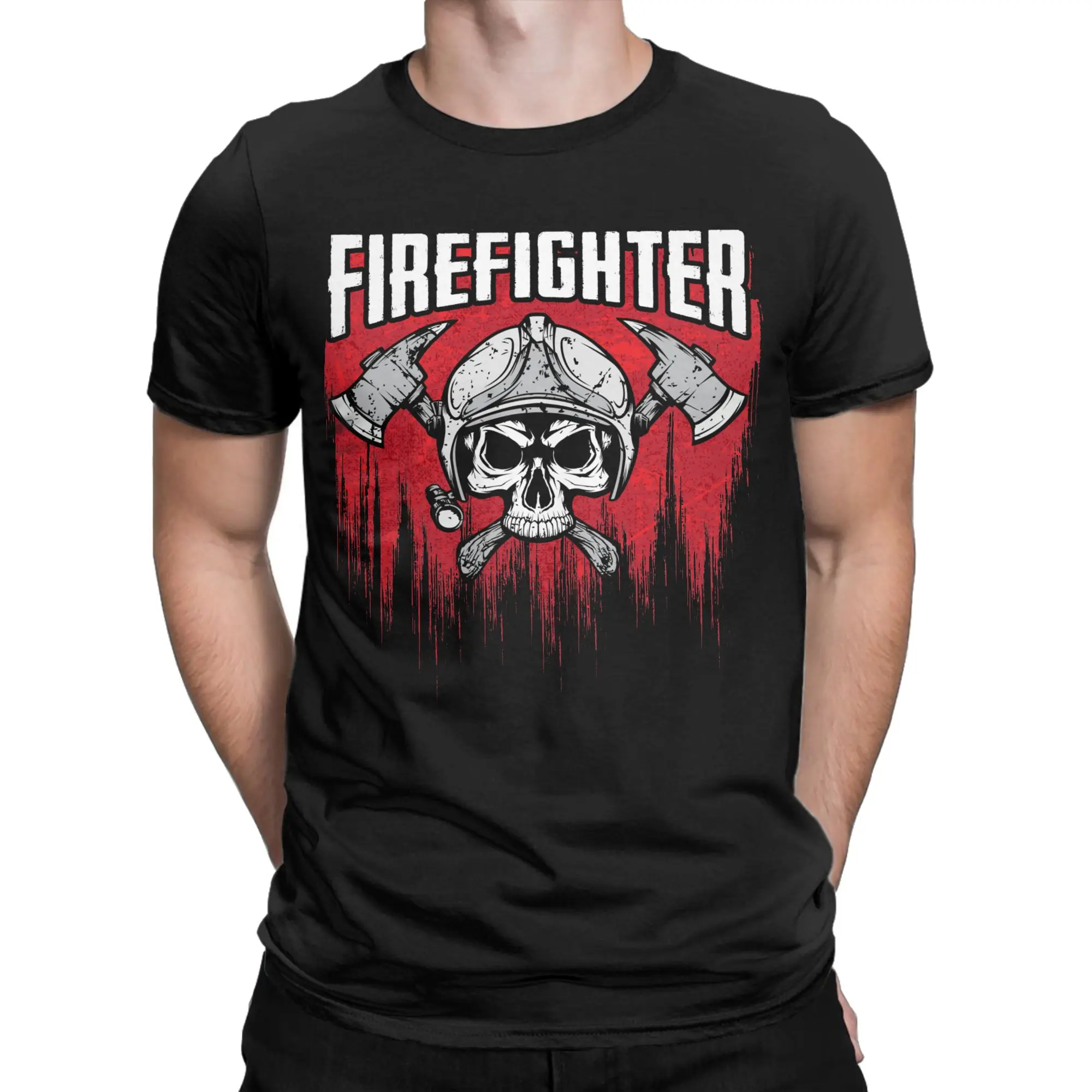 Firefighter Skull T-Shirt Men Women Fireman Fashion Cotton Tee Shirt Crewneck Short Sleeve T Shirts Party Clothes
