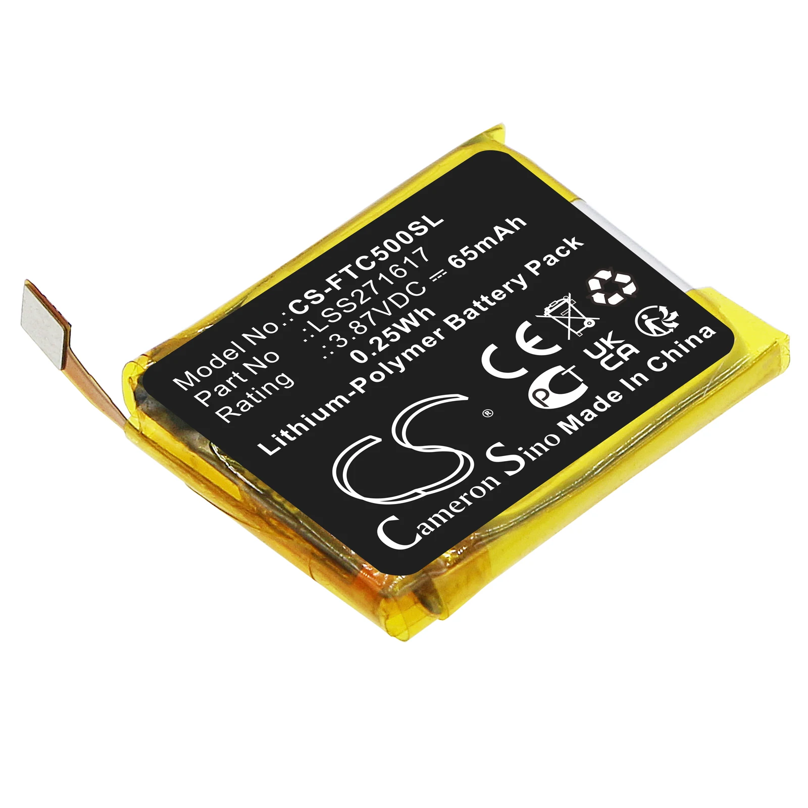 Li-Polymer Smartwatch Battery for Fitbit, 3.87V, 65mAh , Compatible Models: Charge 5(Part No:LSS271617)