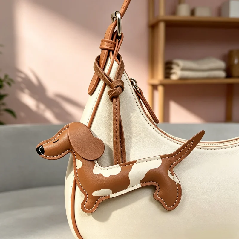 1PCS Cute Dachshund Bag Pendant, Pu Leather Dog Bag Accessory, Versatile Puppy Car Hanging Ornament