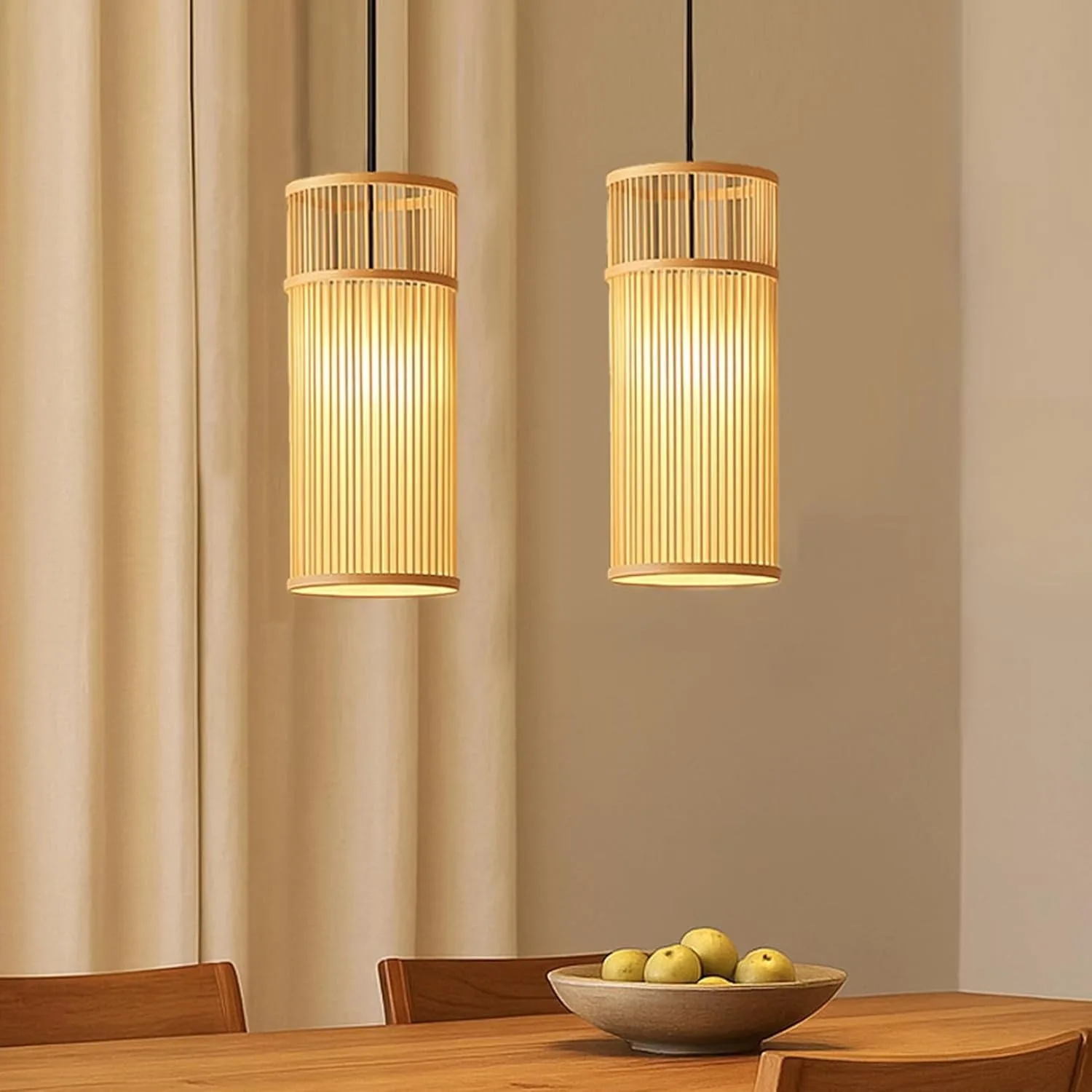 JOYINLED Modern Bamboo Chandelier, E27 Handwoven Rattan Pendant Light Natural Ceiling Lamp for Bedroom Living Room Lighting