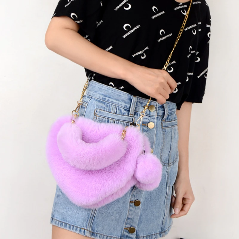 Multiple Styles Plush Heart-shaped Handbags Women Korea Handbag Diagonal Cross Handle Peach Heart Versatile Fashion Zero Wallet