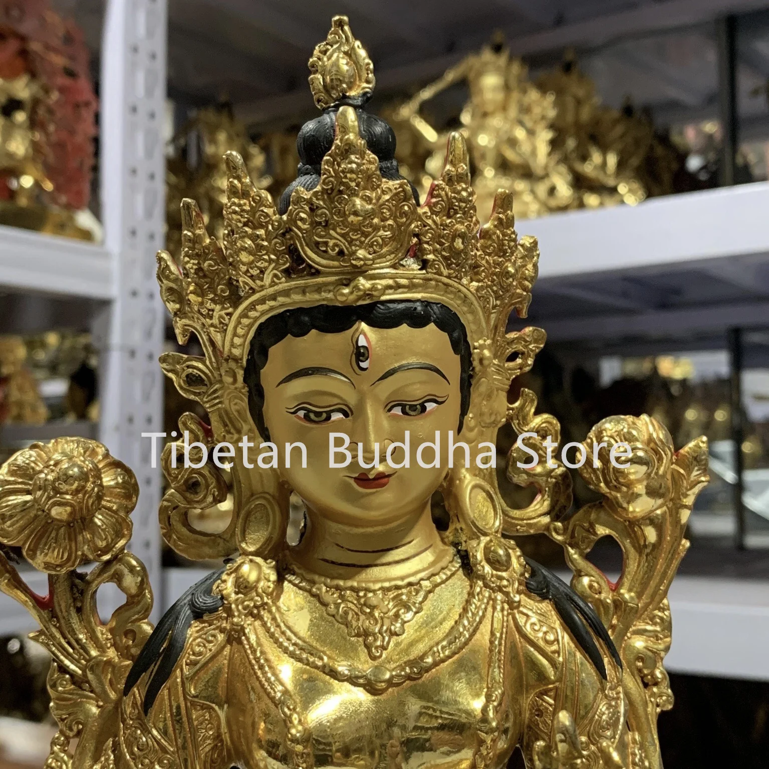 12 inch White Tara Pure Copper Precision Craftsmanship New Tibetan Buddha Statue Fully Gilded Guanyin Home Decoration