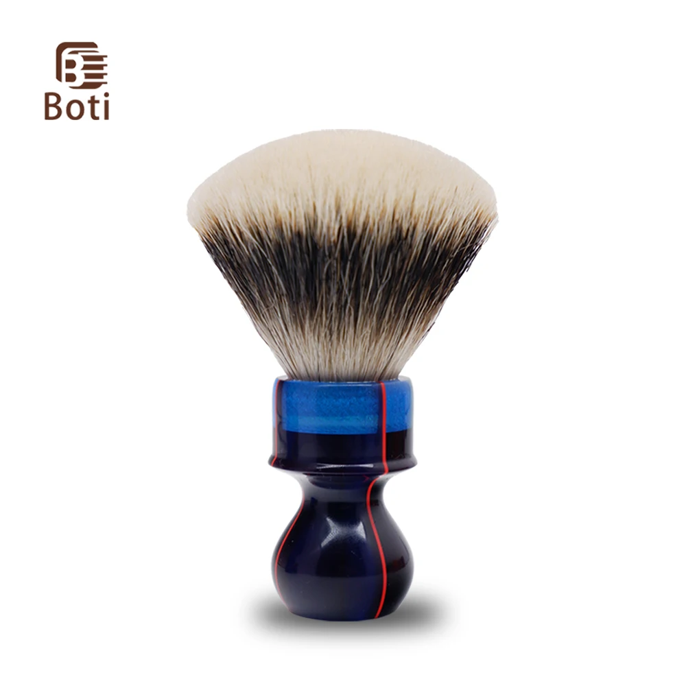 Boti Wet Shaving Brush Fan Shape SHD Captain Three Band Badger Hair with Red Cross Blue Handle Beard Clean Tool for Barber