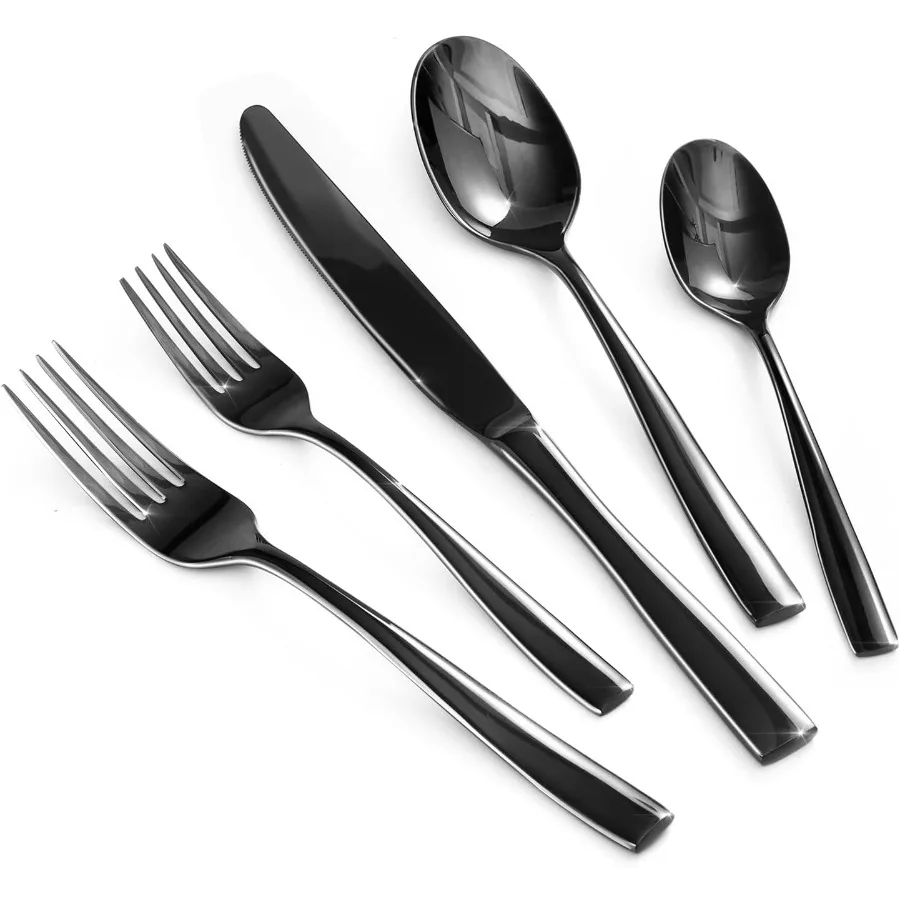 

Набор кованых столовых приборов из нержавеющей стали, набор столовых приборов из 4 матовых атласных полированных столовых приборов, можно мыть в посудомоечной машине, черный, 20 шт.