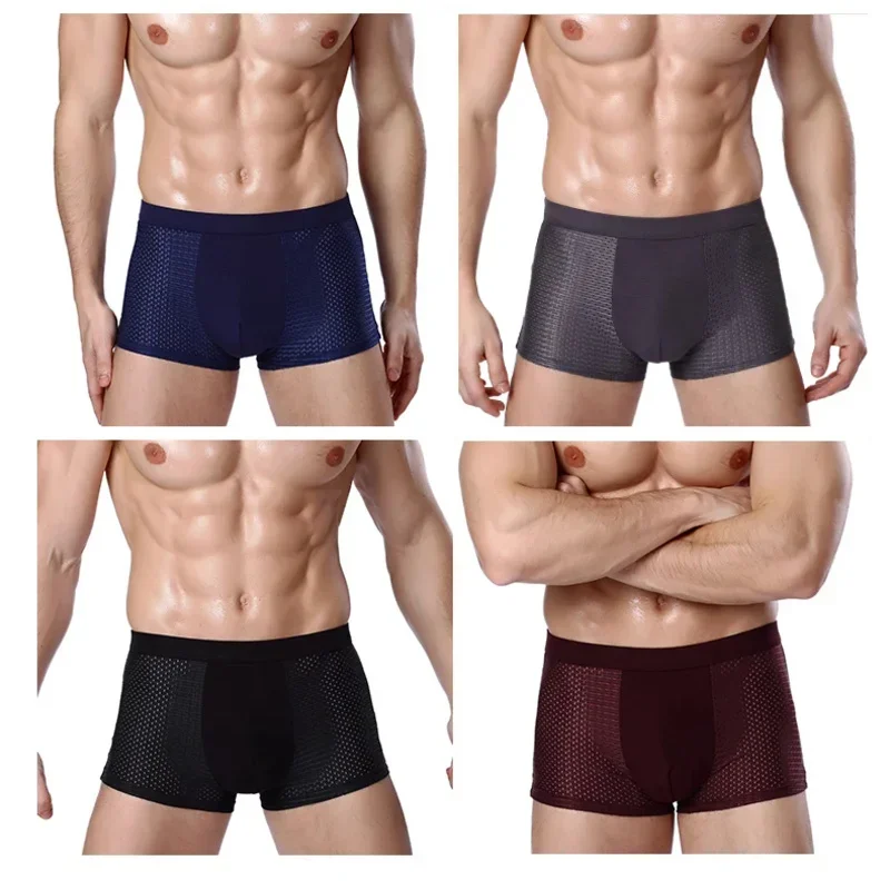 8XL Plus Banboo Fiber Men Underwear Male boxer  Solid Panties Shorts Men\'s  Underpants Breathable Intimate Man boxers 4pcs