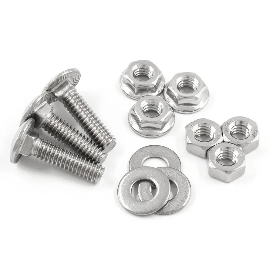 12pçs 1 420x1 kit de sortimento de parafusos de transporte, parafusos redondos de aço inoxidável 304 com porcas sextavadas planas, flange sextavado