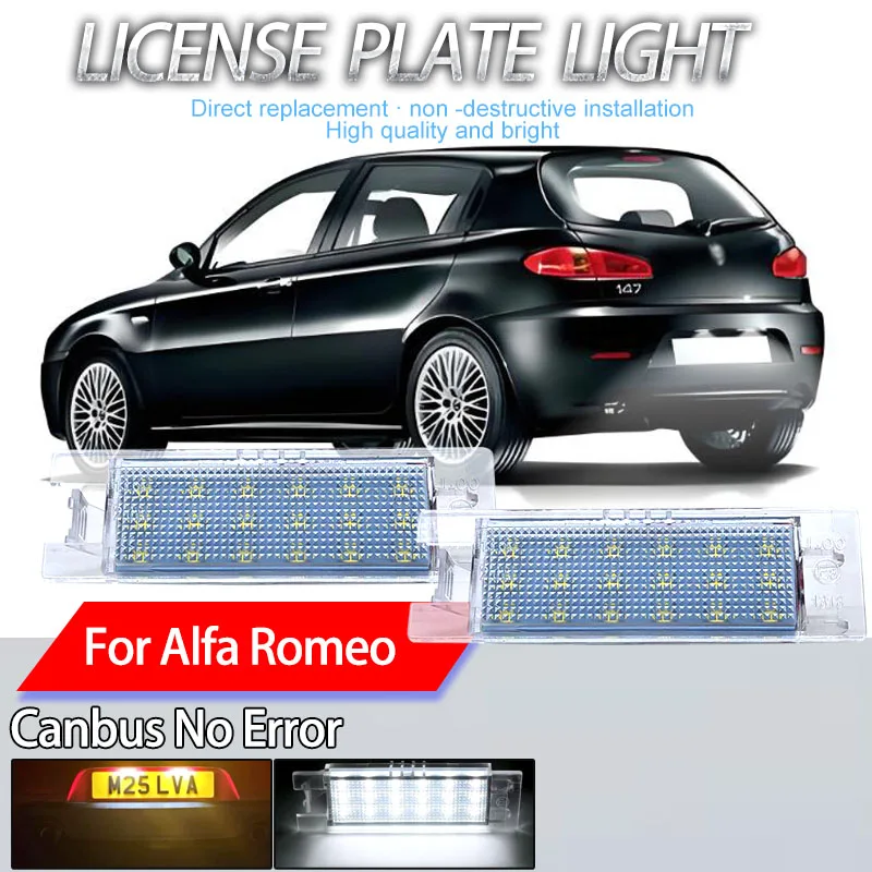 2Pcs Canbus LED License Plate Light For Alfa Romeo 147 2000-2010 156 1997-2007 159 2005-2011 166 1998-2007 No Error Car Styling