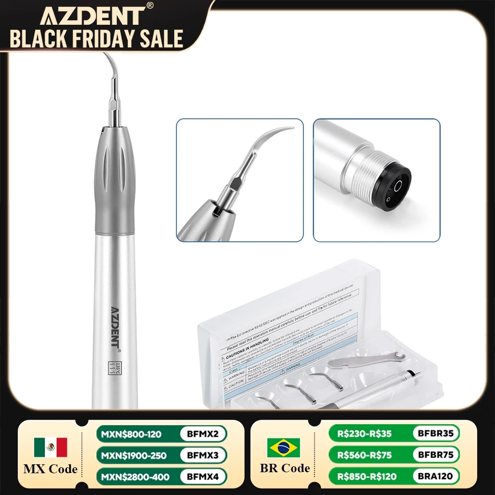 Dental Air Scaler Handpiece AZDENT Super Sonic Scaling Handle Tooth Cleaner 2/4 Holes with Tips G1 G2 G4 135°C Ddisinfection