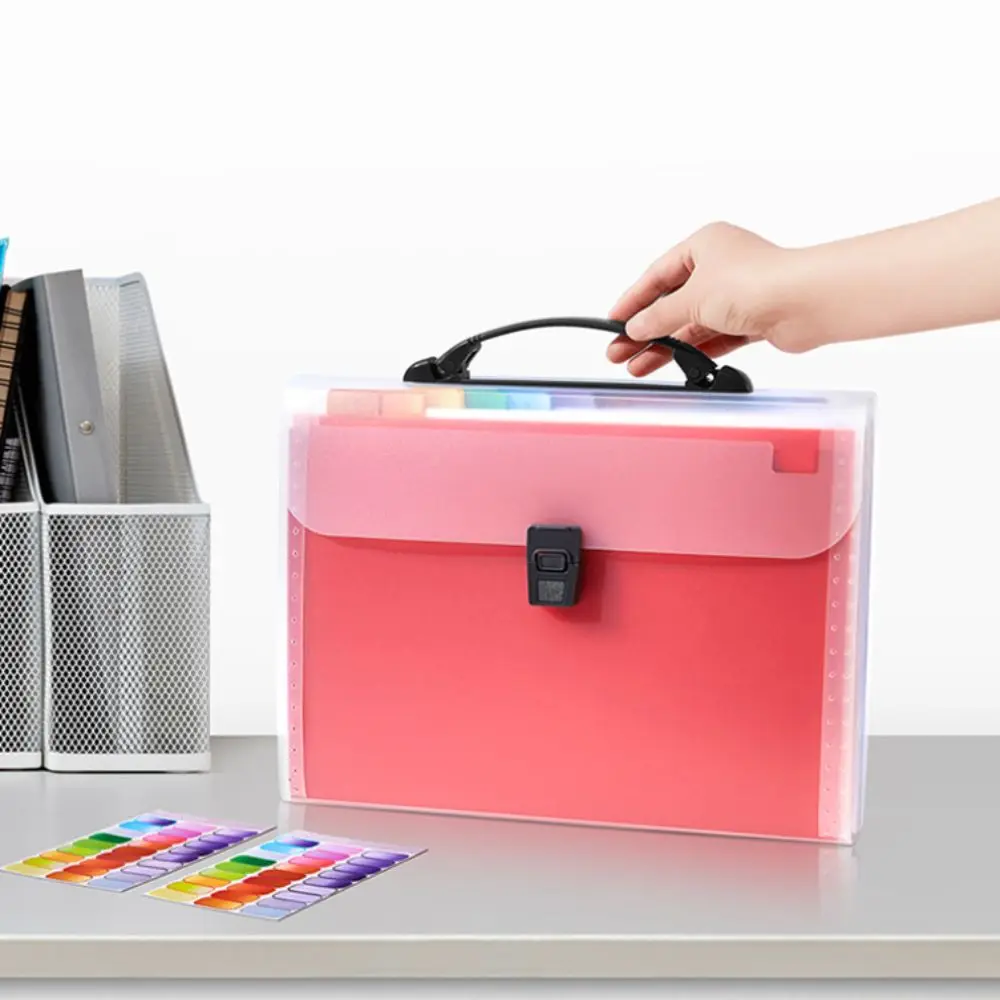 13 Layers A4 Handheld File Bag Large Capacity Waterproof Test Paper Storage Bag with Index Stickers Transparent