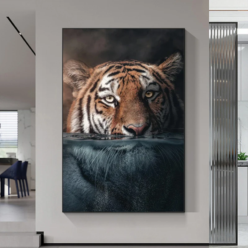 

Underwater Wild Animals Canvas Painting With Frame Tiger Lion Leopard Abstract Picture Print Wall Art Poster Living Room Decor