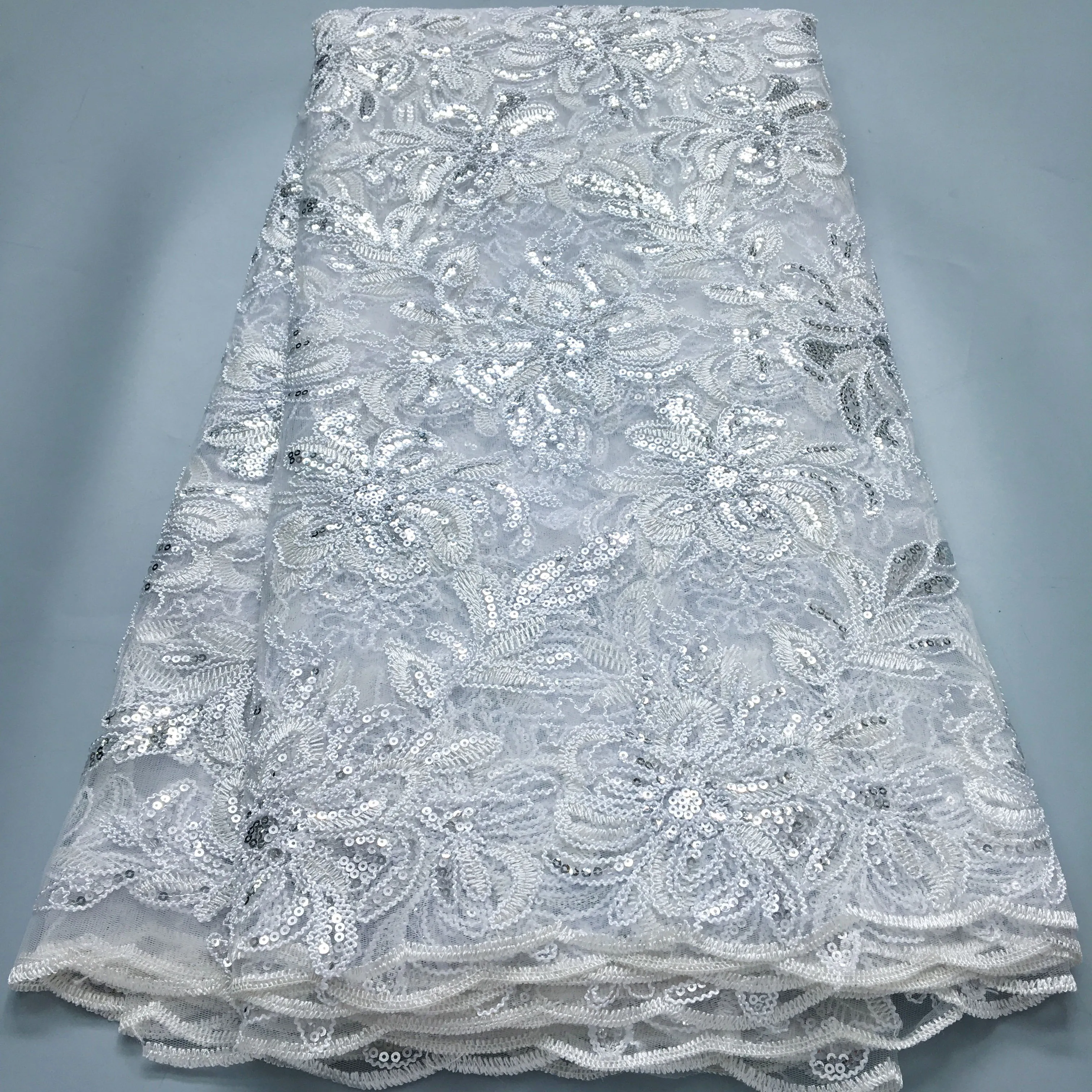 White French Mesh Tulle Lace Sequins Fabric 2024 High Quality 5 Yards African Lace Fabric Nigerian Elegant Dress for Women A3948