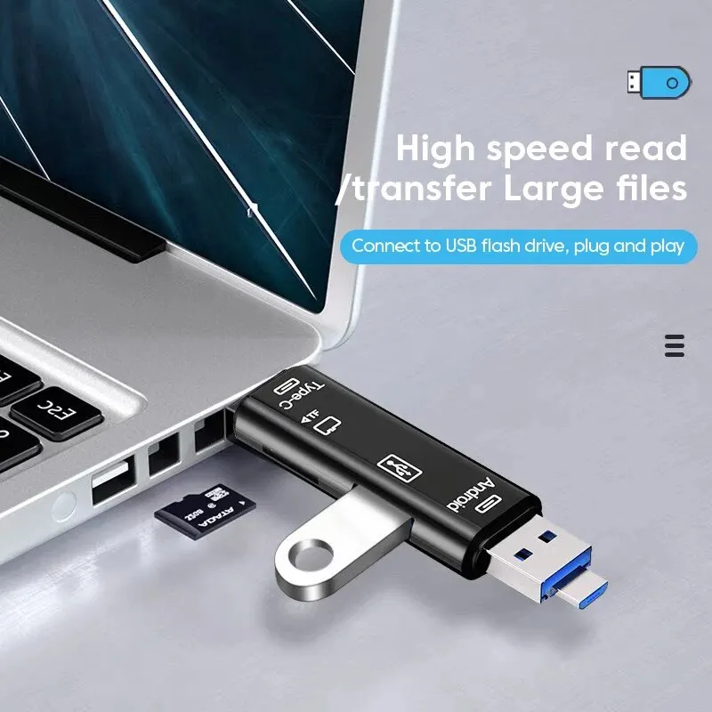 Multifunctionele 5-in-1 kaartlezer USB OTG-adapter SD TF USB 2.0 voor Macbook iPad Huawei Xiaomi POCO X3 Samsung USB C-gegevensadapter