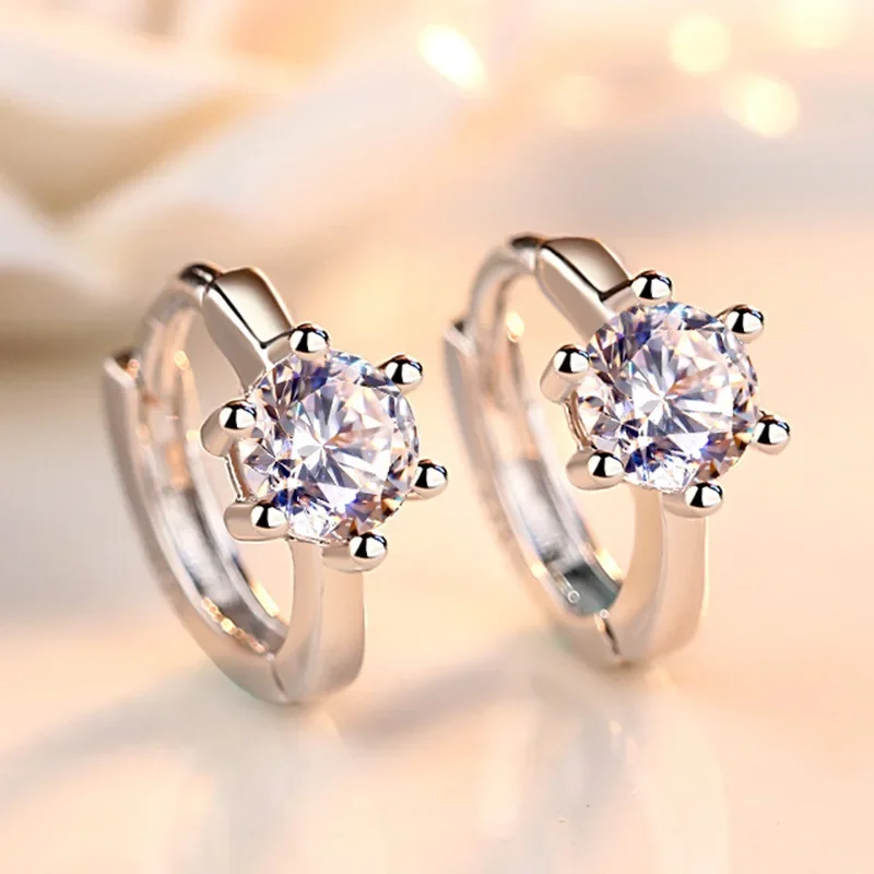 Hot Fine Silver Plated Beautiful Crystal Earrings Hoop for Women Fashion Jewelry Wedding Accessories Party Christmas Gifts