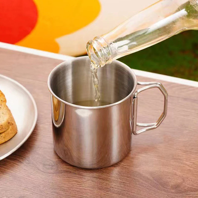 1Pc Stainless Steel Folding Handle Cup Portable CarabinerOutdoor Camping Cups for Home Outdoor Camping Accessories