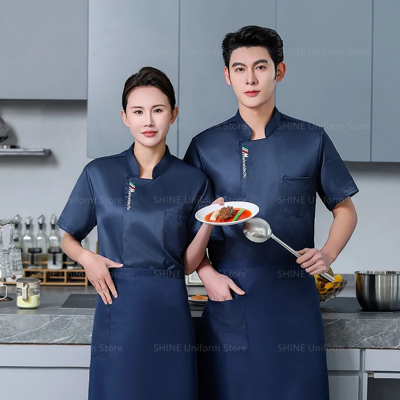 Uniforme de Chef blanc, manteau de Chef à manches courtes, T-shirt, veste de Chef d'hôtel, Restaurant, boulangerie, vêtements de cuisine respirants, Logo