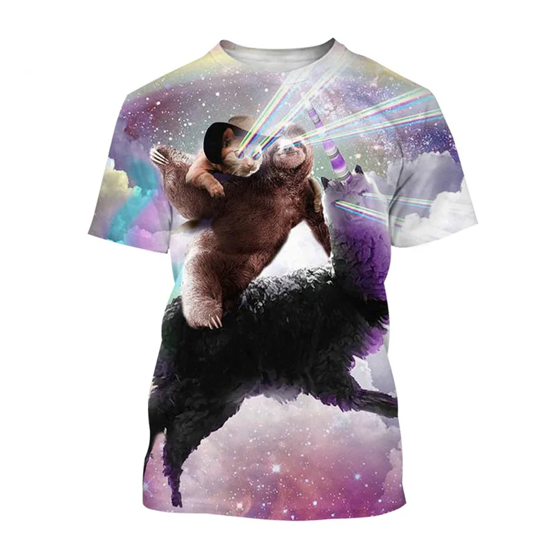 Funny Galaxy Sloth Pizza 3D Print 2026 New Adult Male Street Outfit Short Sleeve Casual T-Shirt