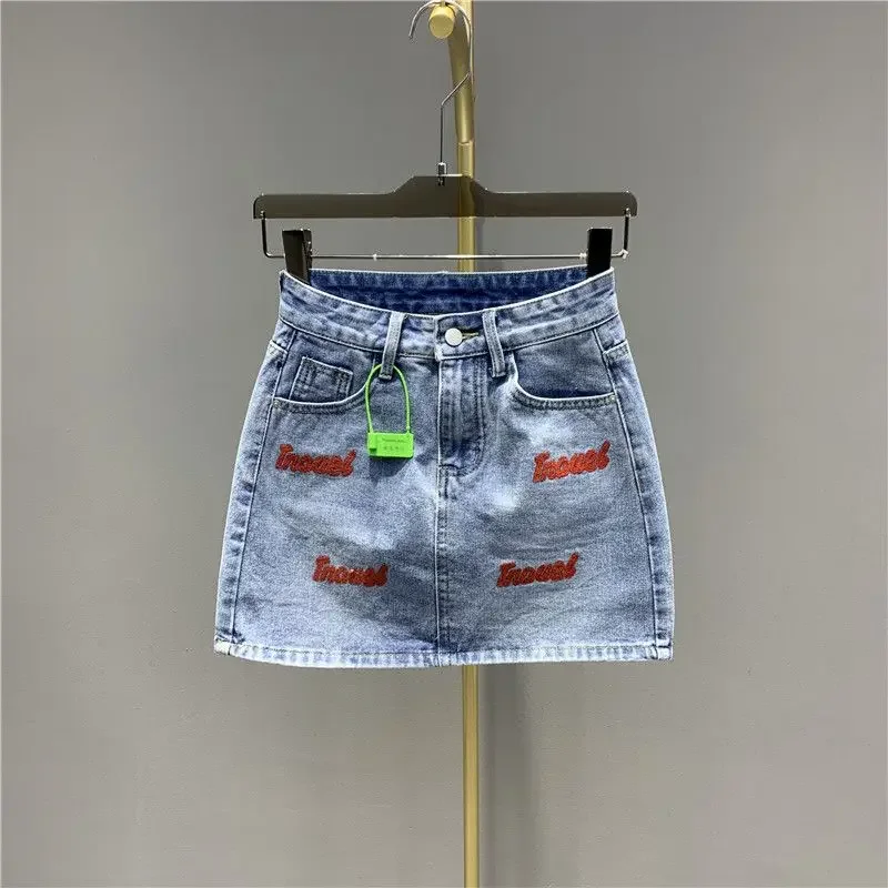 Female Korean Fashion Letter High Waist A-line Skirt Autumn Fashionable Trend Sexy Buttons Mini Dress Women Clothing Slim Dress