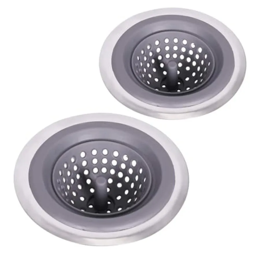

2 Pack Kitchen Sink Drain Strainer Silicone Stainless, Drain Protector, Prevent Clogging, Large Wide Rim 4.5 inch Diameter, Too