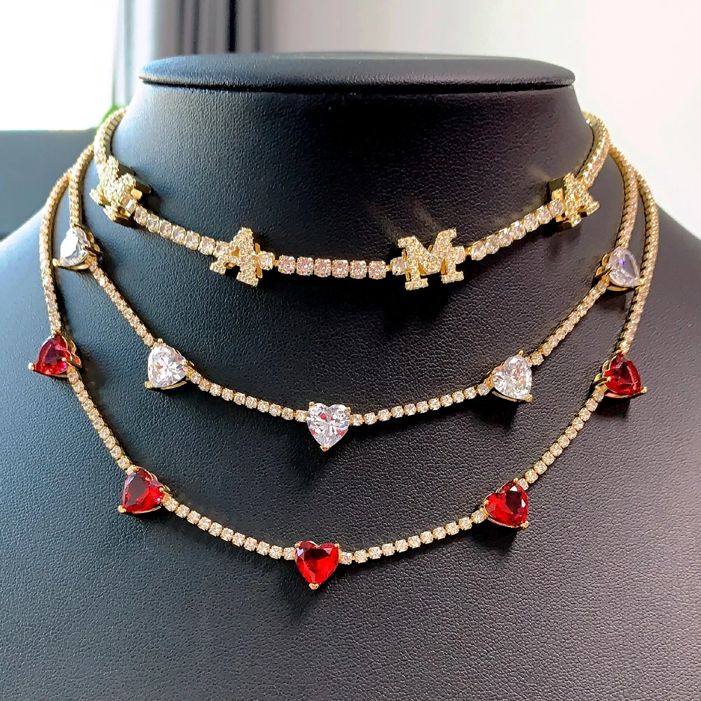 New Fashion Mother Day Gift Jewelry 3mm CZ Tennis Chain Necklace Paved MAMA Letter Initial Choker Necklace Jewelry