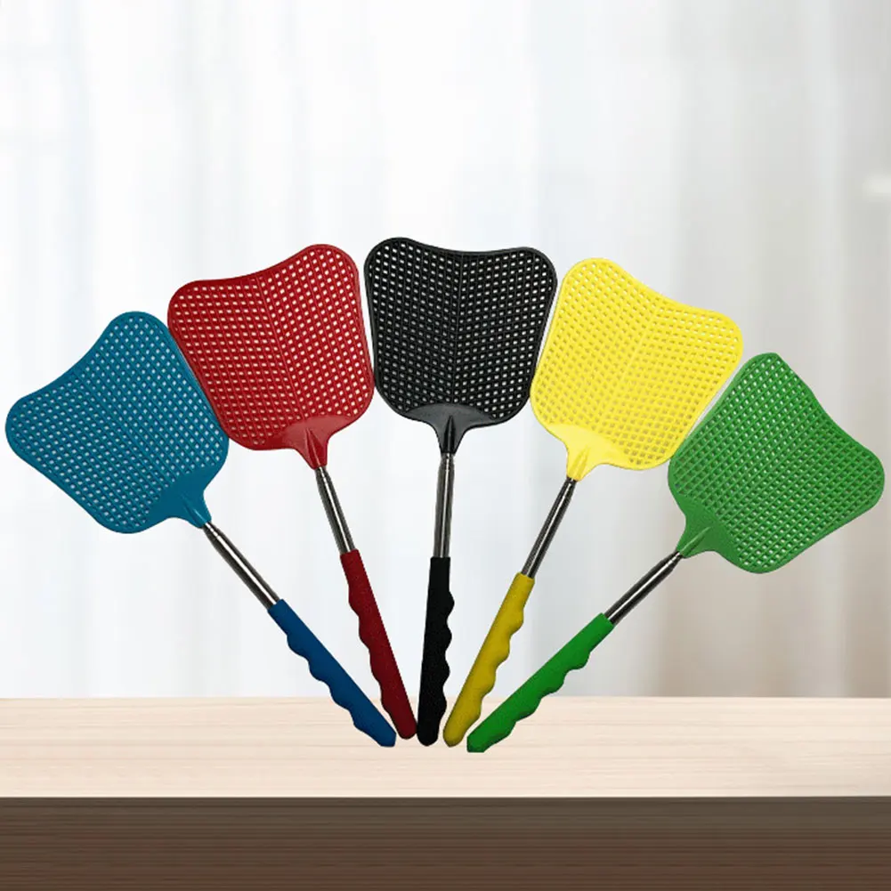 2Pcs Telescopic Fly Swatters with Anti-Slip Handle Retractable Fly Swatter Stainless Steel Rod Manual Bugs Killer Tools