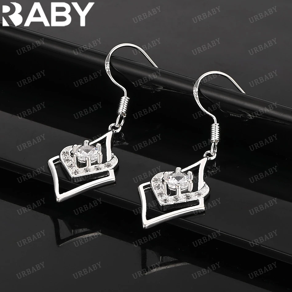 

URBABY 925 Sterling Silver Earrings Square Heart Combination Drop Earrings For Women Jewelry Fashion Party and Daily Wear