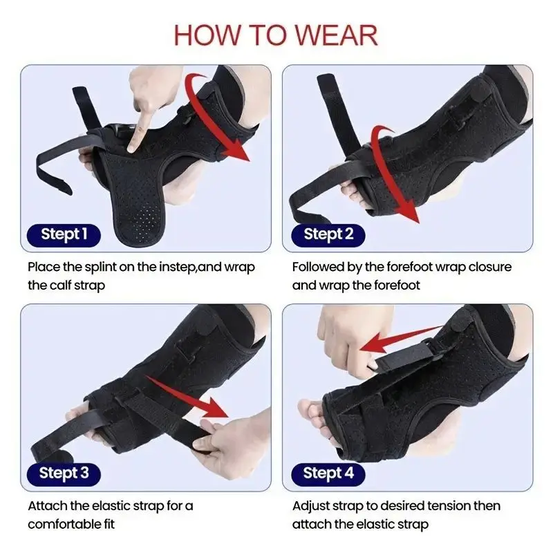 Adjustable Foot Drop Orthosis Brace Ankle Support with Plantar Fascia Support and Aluminum Strip Splint Reinforcement Tool