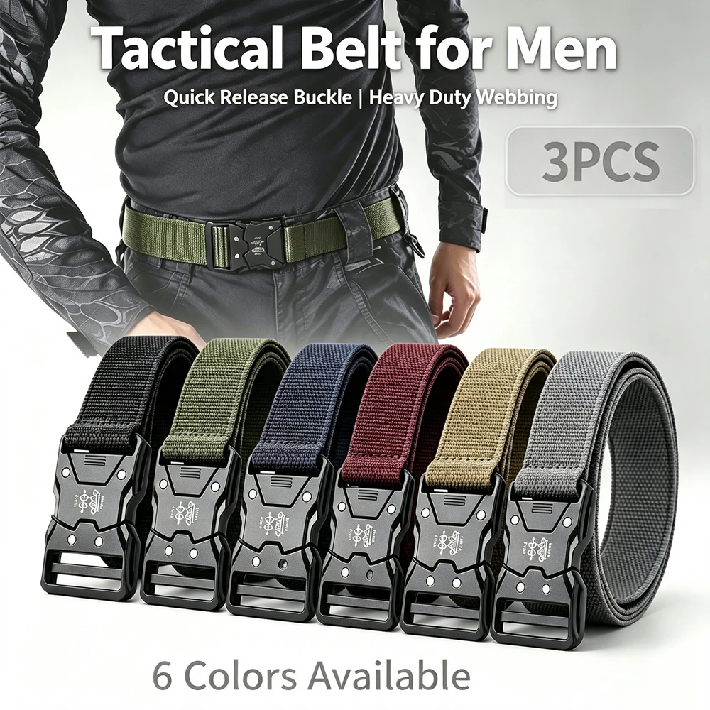 Men's Tactical Belt Versatile Durable Nylon Canvas Belt Outdoor Hunting Automatic Buckle Military Training Pants Belt for Men