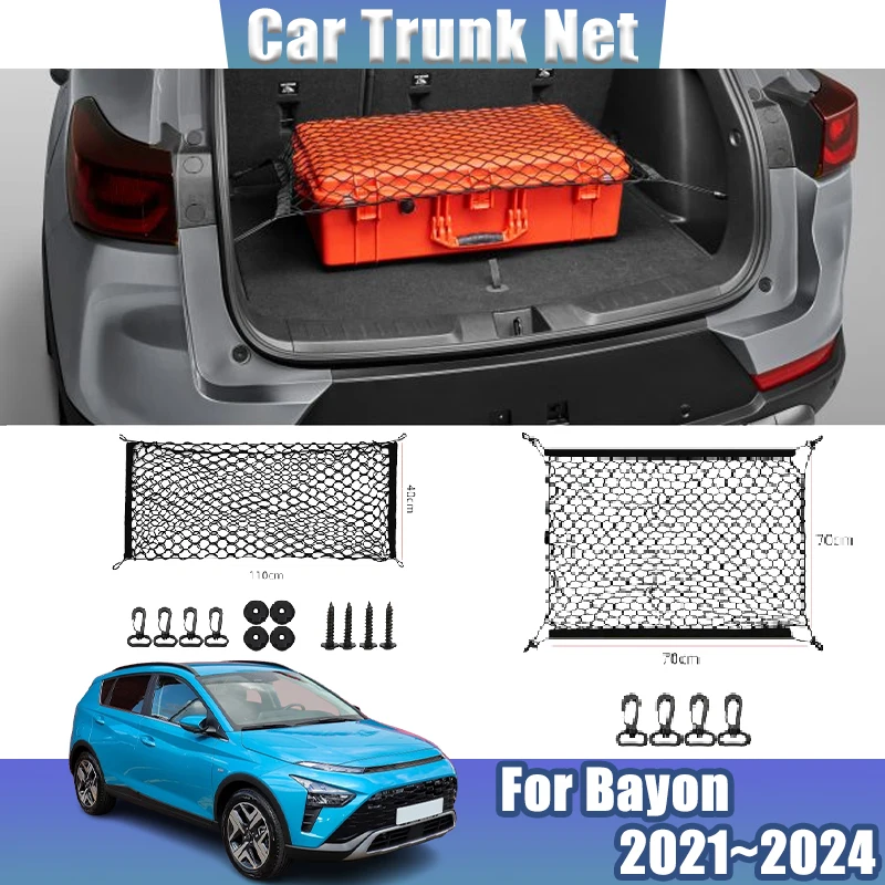 

Motor Trunk Net For Hyundai Bayon 2021 2022 2023 2024 Black Car Back Mesh Nylon Trunk Elastic Net Storage Packet Car Accessories