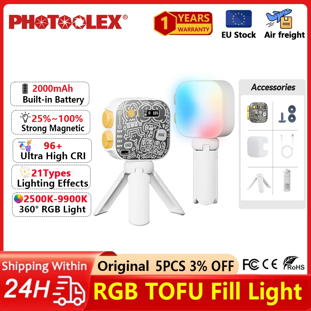 

Светодиодный видеосвет PHOTOOLEX 2500-9900K, RGB, перезаряжаемый, магнитный, портативный, для фото- и видеосъемки